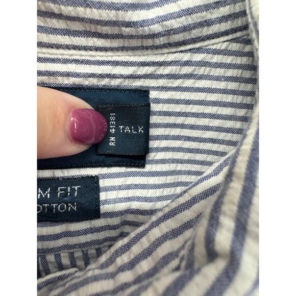 Ralph Lauren Men's L Custom Fit Cotton Blue/White Seersucker Button Down Shirt - Picture 4 of 5